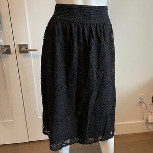 Ultra Pink Boho Lace Hi Waist Cotton Nylon Blend A-Line Midi Skirt Black Sz S